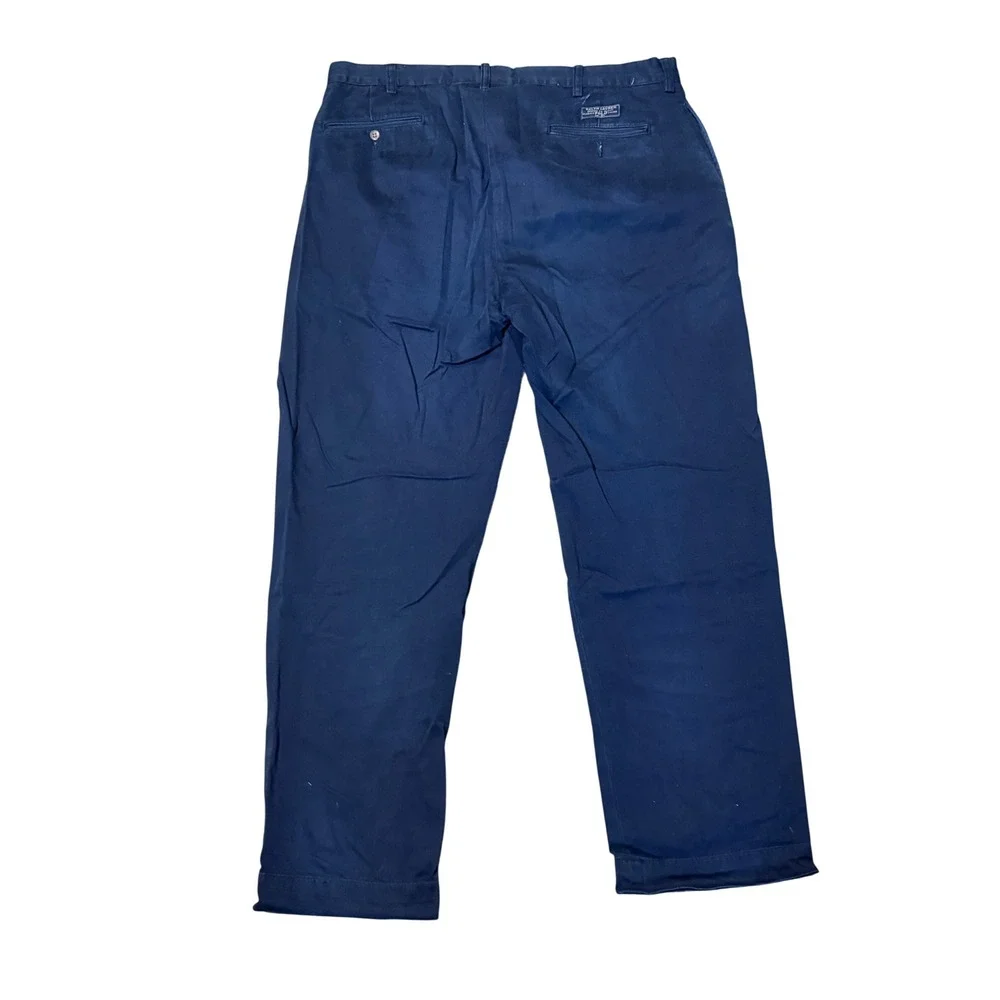 Polo Ralph Lauren Andrew Pant Mens 38x32 Navy Blue Pleated Chino Cotton Trousers
